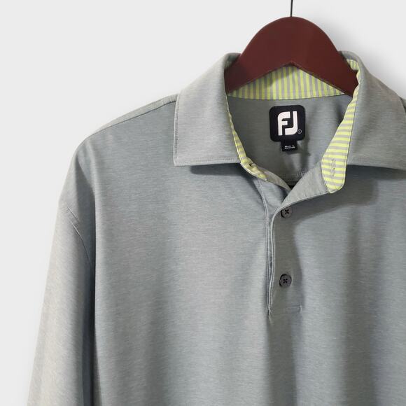 Footjoy Mens Performance Polo Shirt Sz Large Grey Yellow Golf Preppy Casual - Picture 4 of 12